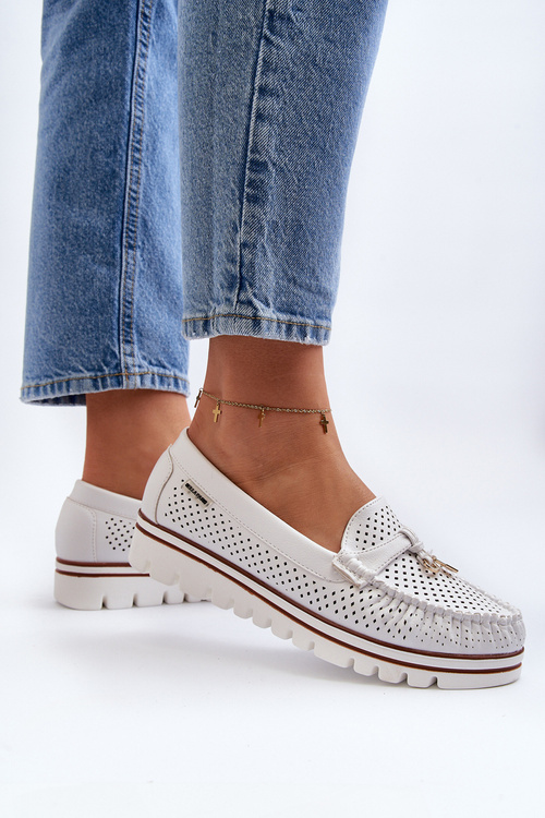 Damskie Ażurowe Mokasyny Białe Twista