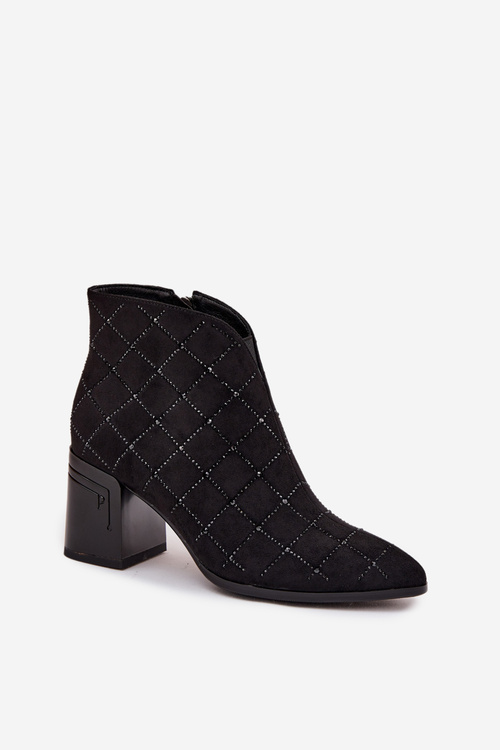 Botki Damskie Na Słupku Ze Zdobieniem D&A MR52-133 Czarne