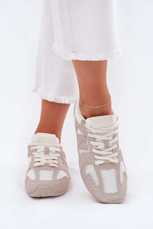Buty Sportowe Damskie Z Eko Zamszu Biało-Beżowe Dorella