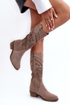 Zamszowe Kozaki Z Ażurowym Wzorem Cappuccino Sierra