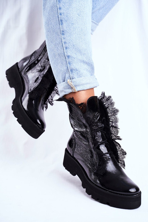 Damskie Botki Wysokie Lakierowane Skórzane Montegero