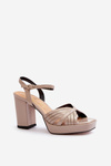 Lakierowane Sandały Damskie Na Słupku Beżowe D&A MR38-668