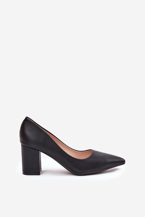 Czółenka Damskie Na Słupku Ze Szpiczastym Noskiem Czarne Deonira