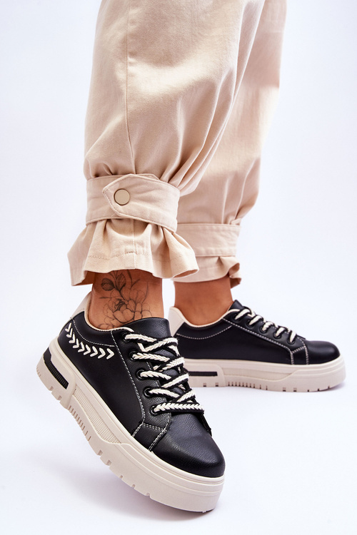 Wygodne Damskie Buty Sportowe Na Platformie Czarno-Beżowe Devan