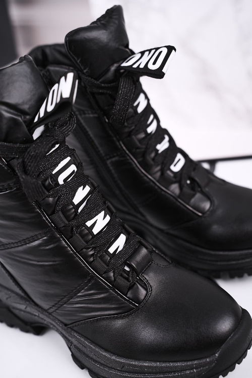 Dziecięce Śniegowce Ocieplone Futerkiem Czarne Grantes