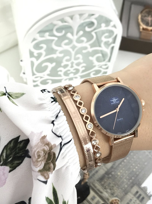 Damski Zegarek Michael John Elis Różowe Złoto / Granatowa Tarcza