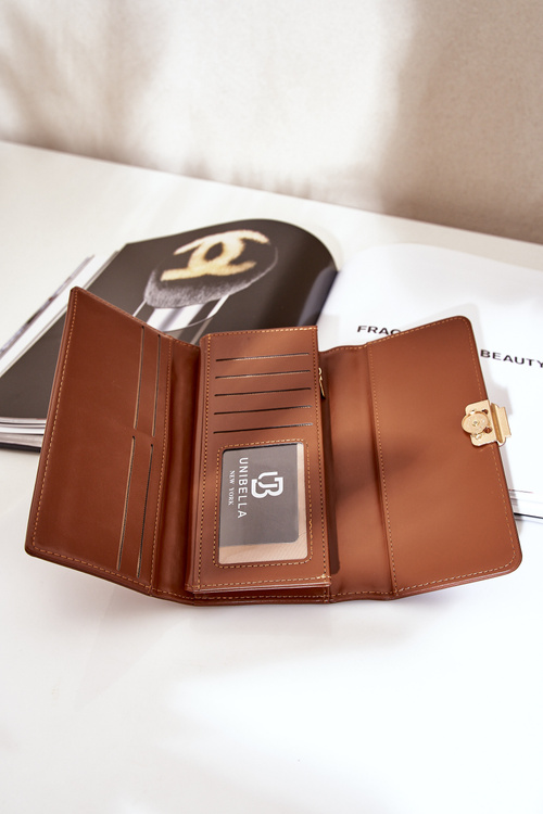 Eko Skórzany Gładki Portfel Damski Brązowy Erolia