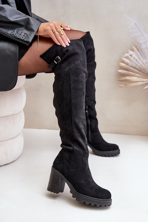 Kozaki Na Słupku Z Cholewką Za Kolano Ocieplane Czarne Niaviera