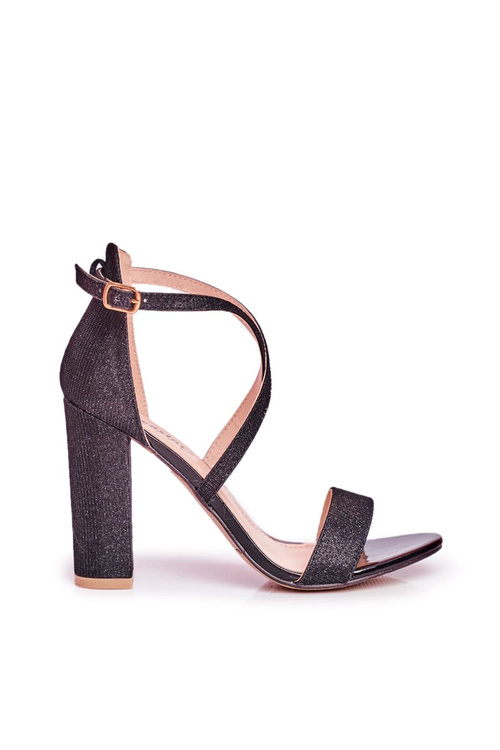 Sandały Damskie Na Słupku Brokatowe Czarne Vivi