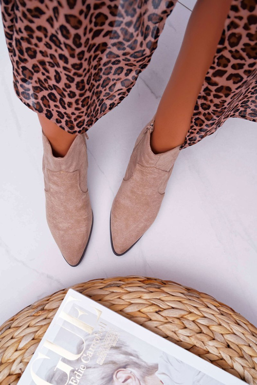 Botki Damskie Płaski Obcas Beżowe Umberco