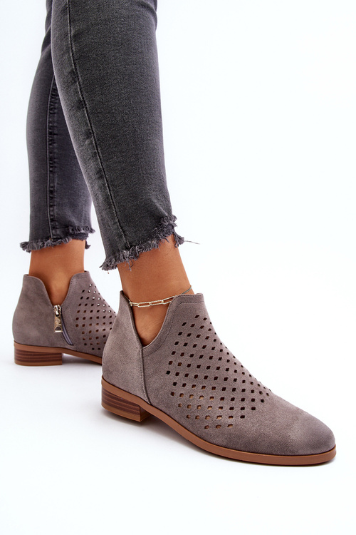 Niskie Botki Damskie Na Płaskim Obcasie Szare Janetris