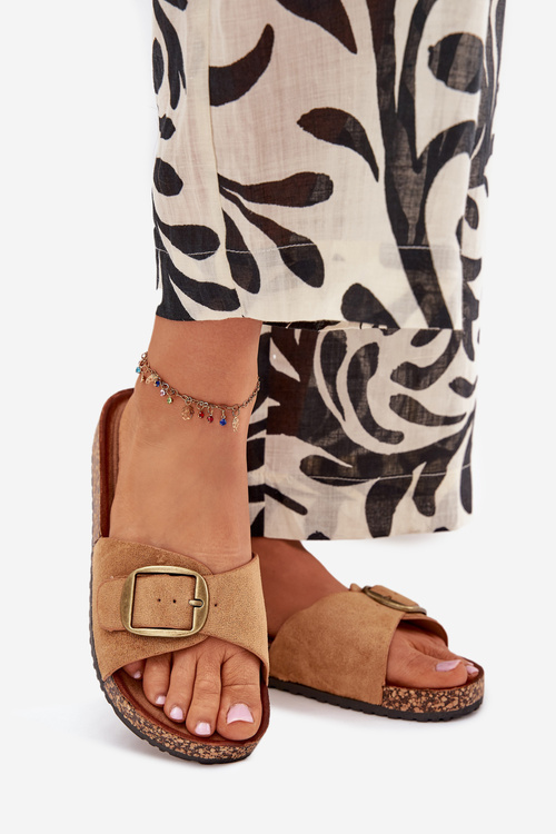 Klapki Damskie Z Klamrą Na Korkowej Platformie Camel Zavira