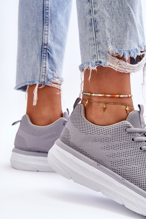 Damskie Sznurowane Buty Sportowe Szare Lavarone