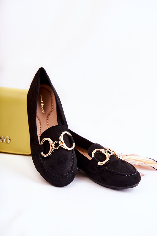 Damskie Zamszowe Mokasyny Z Ozdobą Czarne Reality