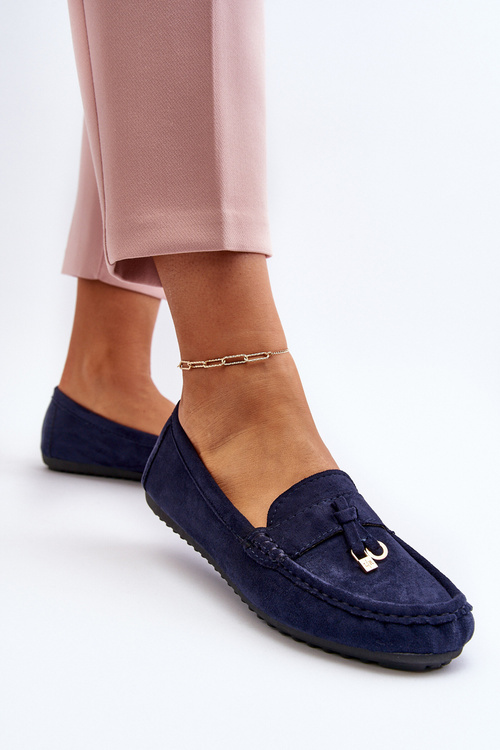 Damskie Zamszowe Klasyczne Mokasyny Granatowe Ontala