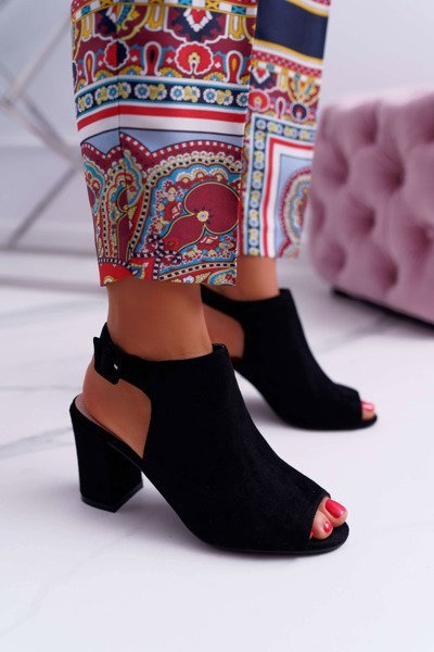 Sandały Damskie Na Słupku Z Cholewką Peep Toe Czarne Esta