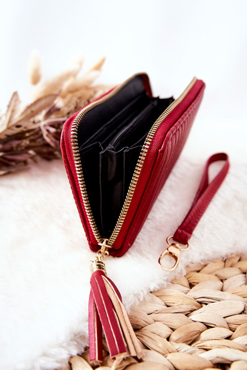 Duży Portfel Pikowany Z Paseczkiem Czerwony