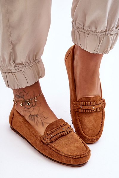 Damskie Zamszowe Mokasyny Camel Clorie