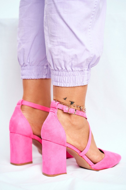 Czółenka Damskie Na Słupku W Szpic Różowy Neon Traffic