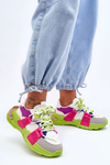 Damskie Modne Buty Sportowe Sznurowane Zielono-Różowe Chillout!