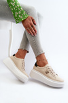Skórzane Sneakersy Damskie Na Platformie Beżowe Pernalia