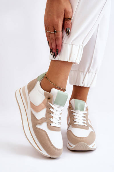 Damskie Buty Sportowe Na Koturnie Biało-Beżowe Neva