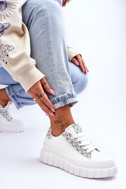 Damskie Skórzane Buty Sportowe Na Platformie Białe Alison