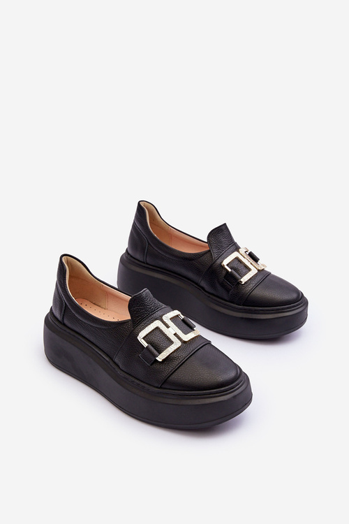 Skórzane Półbuty Damskie Na Platformie Czarne Lewski 3398/2