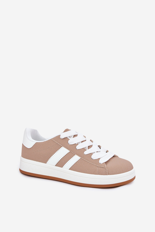 Buty Sportowe Sneakersy Damskie Z Eko Skóry Ciemnobeżowe Ravina