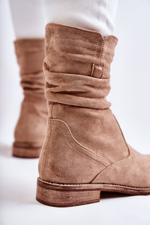 Damskie Marszczone Zamszowe Botki Beżowe Joanne