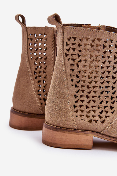 Zamszowe Botki Nicole 2791/023 Ciemnobeżowe