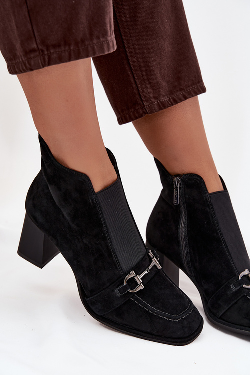 Botki Damskie Z Naturalnego Zamszu Na Słupku Artiker 57C0124 Czarne