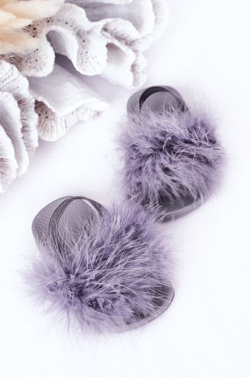 Dziecięce Gumowe Klapki Z Futerkiem Jasnoszare Skylar