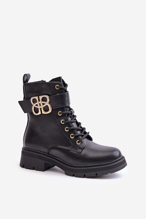 Botki Damskie Ocieplane Ze Złotą Ozdobą Czarne Nealithra