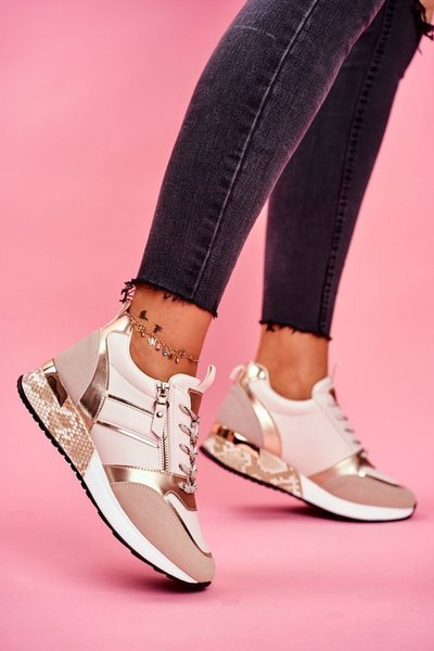 Sportowe Damskie Buty Beżowo Złote Figure