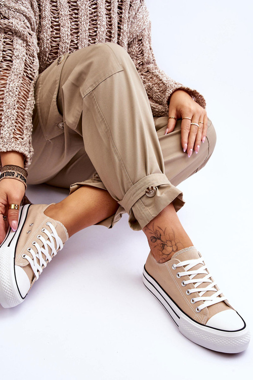 Damskie Trampki Na Masywnej Platformie Beżowe Ember