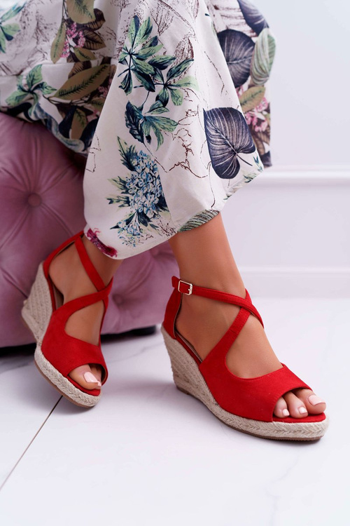 Sandały Damskie Na Espadrylu Czerwone Margus
