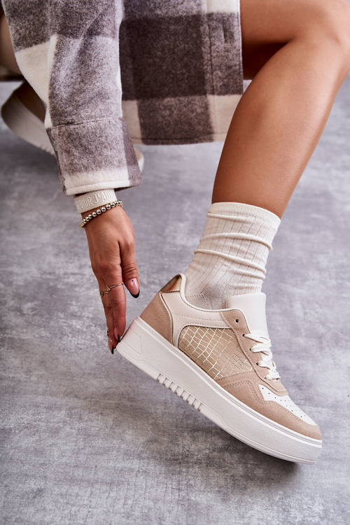 Damskie Niskie Buty Sportowe Na Platformie Beżowe Kyllie