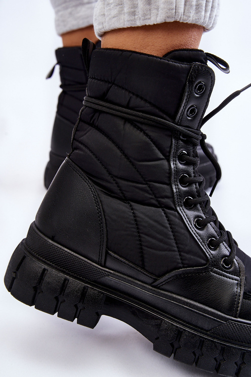 Damskie Botki Z Ociepleniem Sznurowane Czarne Ariadna