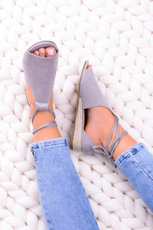 Szare Zamszowe Sandały na Lekkim koturnie Espanoso