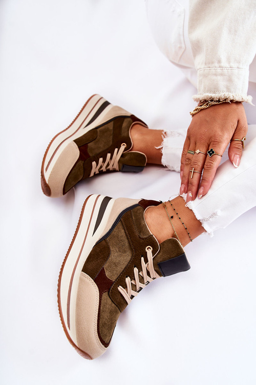 Damskie Zamszowe Buty Sportowe Zielono-Beżowe Elisse