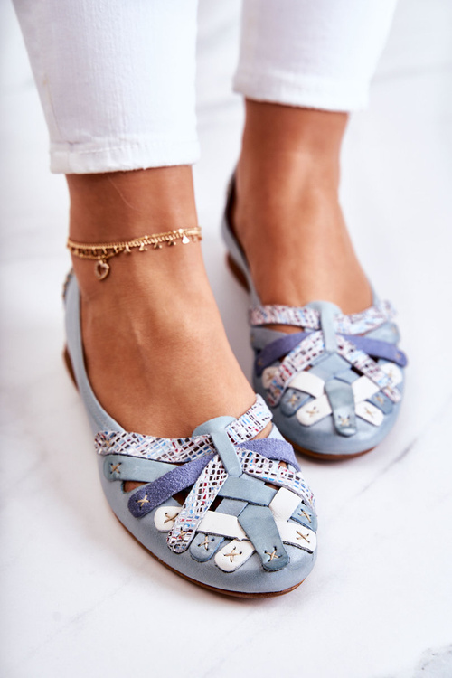 Damskie Skórzane Baleriny Maciejka 01358-34 Jasnoniebieskie