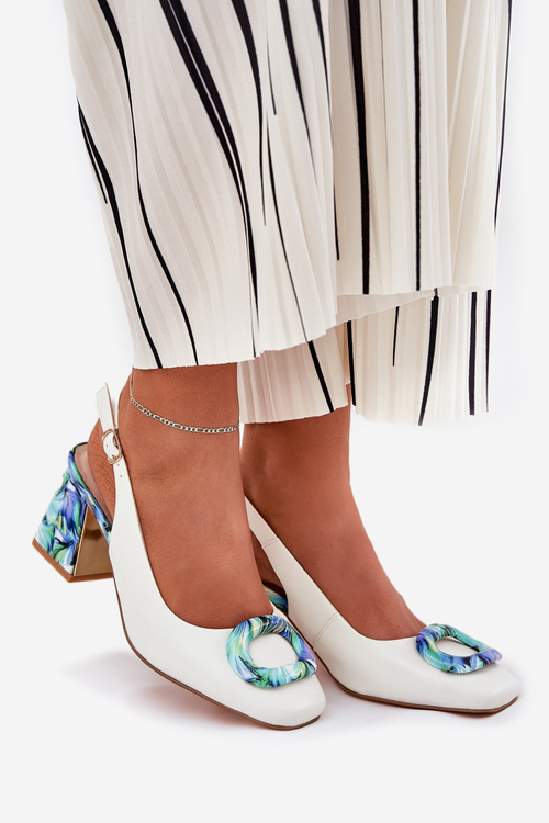 Skórzane Sandały Damskie Na Słupku D&A CR51-002 Białe