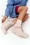 Zamszowe Botki Workery Lewski Shoes 2942-0 Jasny Beż