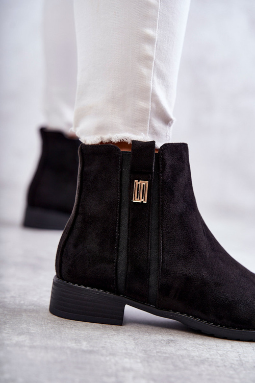 Damskie Zamszowe Botki Z Ozdobą Czarne Giana