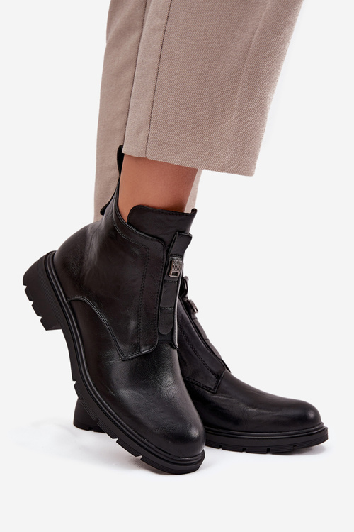 Ocieplane Botki Damskie Na Zamek Z Ozdobnym Detalem Czarne Roselle