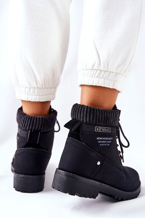 Damskie Botki Trapery Czarne Grunders