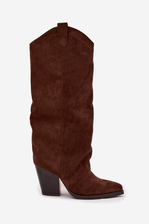 Ocieplane Kozaki Kowbojki Na Słupku Z Eko Zamszu Czekoladowe Mavine