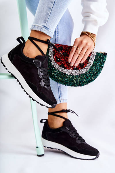 Damskie Zamszowe Buty Sportowe Czarne Nayla