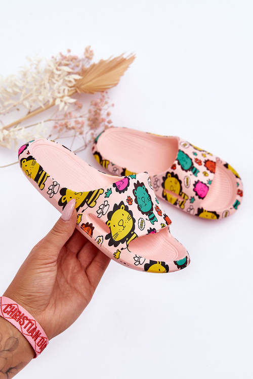 Dziecięce Lekkie Piankowe Klapki Motyw Lwa Różowe Esther